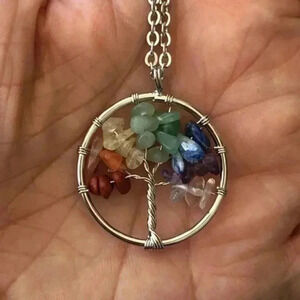 Rainbow Chakra Reiki Healing Tree of Life Beaded Necklace NWT